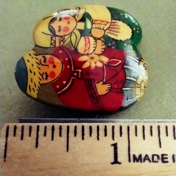 Soviet Russia Vintage Brooch Pin Lacquered Hand Painted Folk Art - Picture 13 of 13